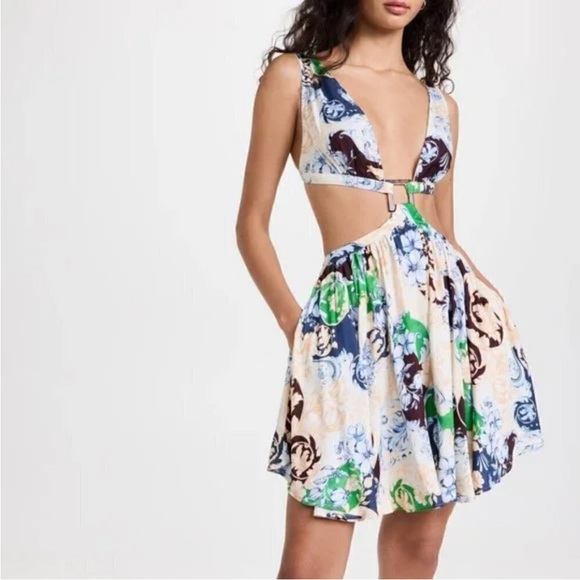 Agua Bendita Gillian Floral Print Cutout Mini Dress $300 spring revolve resort